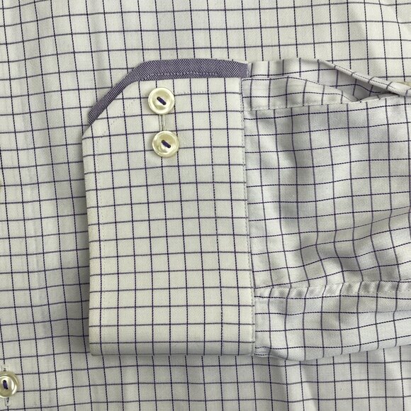 Eton Dress Shirt Mens 17.5-44 White Purple Check Long Sleeve Button Up FLAW - Picture 5 of 9
